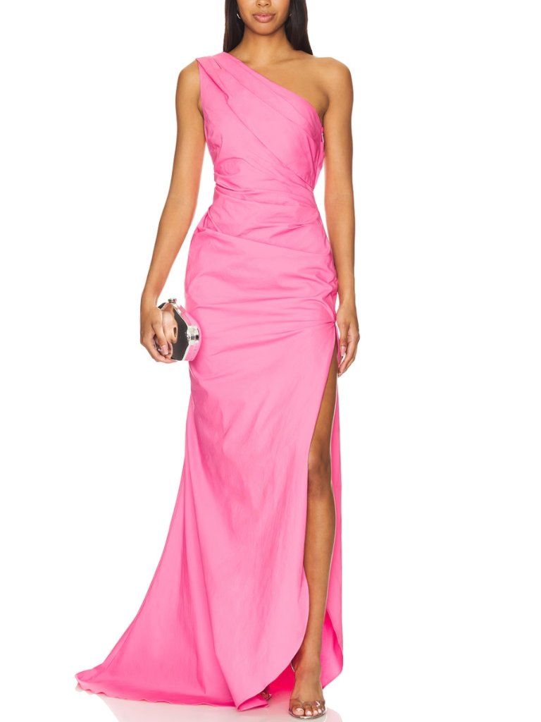Nbd Revolve Zira Gown Hot Pink One Shoulder Maxi Dress Xs